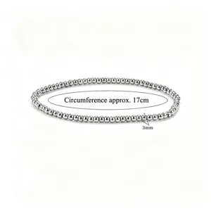 Detailansicht eines 3mm silbernen Edelstahl-Perlenarmbands mit 17cm Umfangslänge.