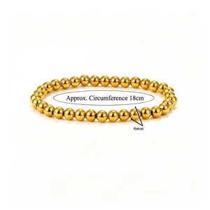 Detailansicht eines 6mm Gold-Edelstahlperlenarmbands mit 18cm Umfangslänge