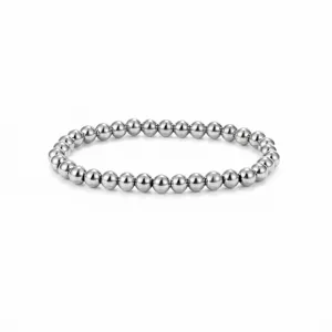 Minimalistisches elastisches Armband aus silberfarbenen Edelstahlperlen als täglicher Schmuck