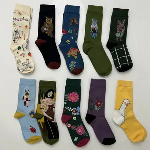 Women's Vintage Cartoon Forest Fairy Tale Cotton Crew Socks Cute Animal Floral Print Casual Socks