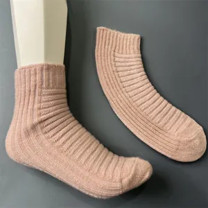 Women merino wool mid-calf socks candy color knit ribbed design comfortable footwear