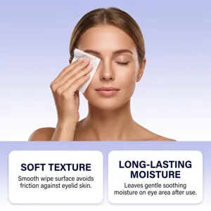 Detail shot of eye care wipes used on eyelid area for gentle cleansing and soothing moisture.