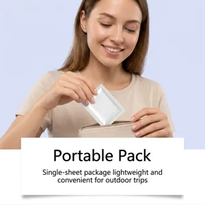 Portable eye care wipes in single sachet, lightweight and convenient for outdoor travel use.
