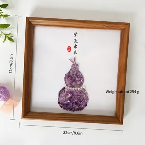 Amethyst crystal chip gourd art frame with dimensions 22cm and weight 254g.