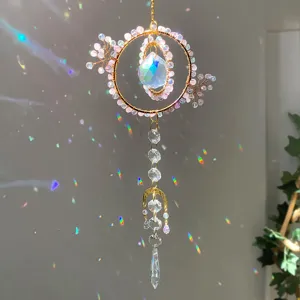 Atrapasol de Cuarzo Rosa Natural Prisma de Bola de Cristal Creador de Arcoíris Decoración de Luna Colgante Hecha a Mano para Hogar Jardín Ventana Regalo
