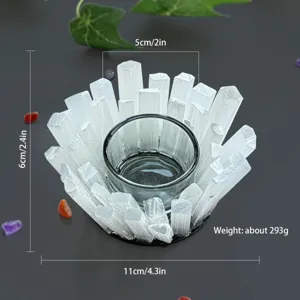 Dettaglio delle dimensioni del portacandele in selenite naturale con inserto in vetro