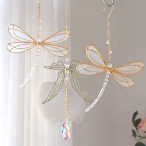 Metal Dragonfly Butterfly Suncatcher K9 Crystal Prism Hanging Decoration Sun Catcher Pendant For Garden Window Balcony Home Decor Gift