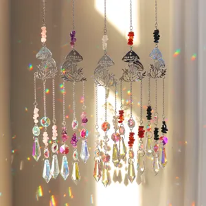 Paddestoel Kristal Zonvanger Metaal Hangende Decoratie Met Natuursteen Prisma's Windgong Voor Huis Venster Tuin Decoratie Cadeau