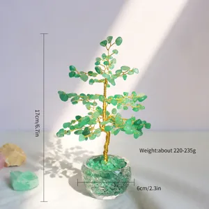 Vue détaillée d'un arbre à argent en cristal vert avec mesures de taille et poids