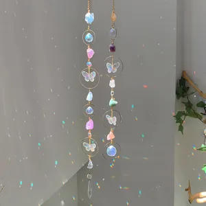 Dreamy rainbow reflections from natural crystal suncatcher garden decoration