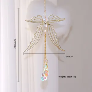 Elegant crystal dragonfly sun catcher with rainbow prism for garden and balcony decor