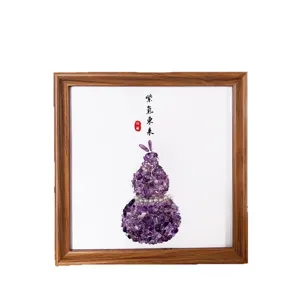 Framed amethyst stone gourd wall art with traditional Chinese auspicious calligraphy