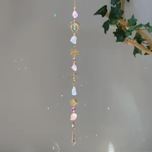 Detailed macro view showing rainbow light refractions from a crystal stone suncatcher