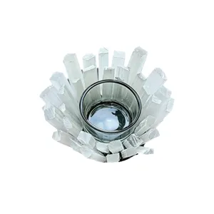 Portacandele in strisce di selenite naturale fatto a mano con tazza in vetro decor