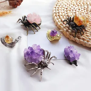 Ornement Araignée Escargot Hérisson en Cristal d'Améthyste Naturelle Figurines d'Animaux en Pierre Brute Faites à Main Décor Maison