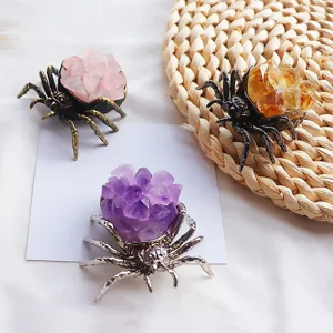 Figurines d'araignées en cristal naturel pour décoration avec amas d'améthyste
