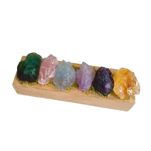Natural raw crystal stone USB night light with wooden base for bedroom atmosphere