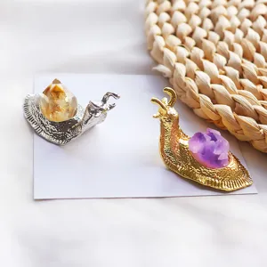 Figurines d'escargot en cristal naturel pour déco, ornements or et argent améthyste