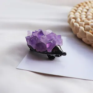 Figurine de hérisson en pierre de cristal d'améthyste naturelle pour décoration de maison