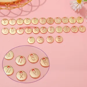 Alloy Letter Round Beads Charms Smooth Surface Electroplated Initial Pendant For DIY Bracelet Keychain Jewelry Making Accessories