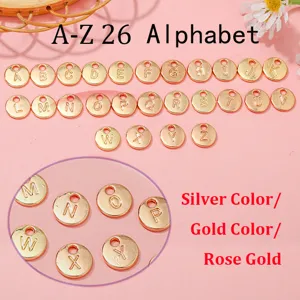 Set of 26 A-Z alphabet round charms for DIY bracelets and keychains