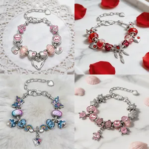 Braccialetto Fashion da Donna in Lega con Perline DIY Charm Catena a Serpente Cuore Smalto Strass Gioielli Regalo per Lei