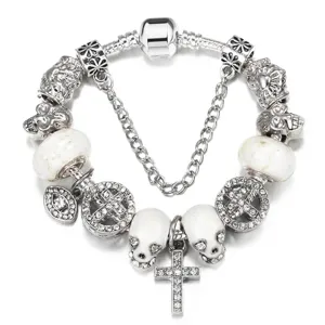 Punk Style Skull Luminous Bracelet For Women Alloy Rhinestone Charm Bracelet Gothic Cross Heart Beads Jewelry
