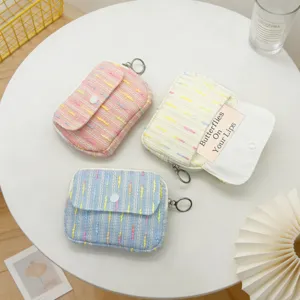 Women Tweed Flap Coin Purse Mini Portable Polyester Weaving Storage Bag For Lipstick Earphone Small Change Chanel Style