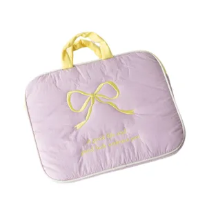 Funda acolchada rosa para portátil con bordado de lazo amarillo para iPad y tablets