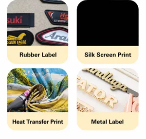 Detail view of different branding techniques for quilted fabric storage baskets.