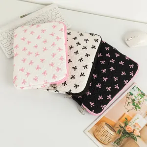 Gesteppte Tablet Tasche mit Schleife Laptop Hülle Schutzhülle Handtasche Organizer Frisch und Süß Stil