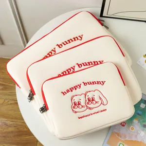 Housse d'ordinateur avec Broderie Lapin Étui de Protection pour Tablette en Polyester Antichoc avec Fermeture pour Femme Étudiante