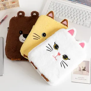 Cute Cartoon Cat Bear Plush Laptop Sleeve Embroidered Tablet Protective Bag Shockproof Pouch For IPad Pro Student Office Storage Bag