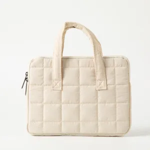 Borsa porta PC beige trapuntata minimalista con manici robusti per tablet da 11-14 pollici