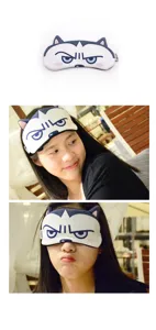 Cute cartoon husky expression sleep eye mask shown in a lifestyle setting for naps