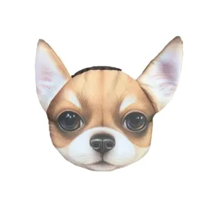 Creative 3D printed Chihuahua dog head shaped small coin purse with zip closure