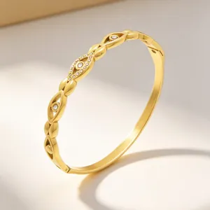 Gouden Roestvrij Stalen Boze Oog Armband Zirkoon Geometrische Scharnierende Manchet