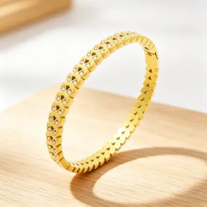 Gouden roestvrijstalen strass bladarmband, elegante geometrische manchetarmband voor dames.