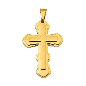 Pendentif croix double couche en acier titane doré pour homme style hip-hop bijoux
