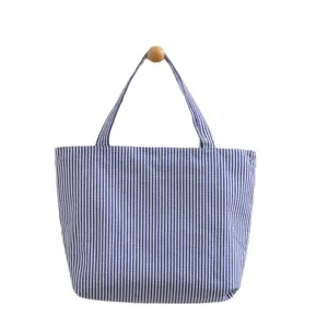 Summer striped tote bag with large capacity and retro minimalist style for women