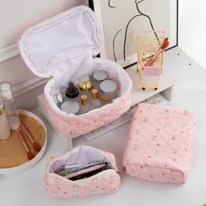 Neceser de Maquillaje Acolchado con Relieve Kawaii para Mujer Gran Capacidad Organizador de Viaje Portátil Patrón de Dibujos Animados Poliéster