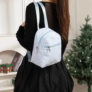 Mochila a Rayas Seersucker para Mujer Pequeña Mini Bolsa Escolar para Estudiantes Casual Diario Mochila de Viaje Ligera para Estudiantes
