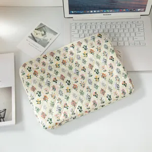 Floral quilted laptop sleeve for students, minimalist Korean style tablet case cover