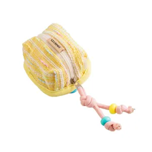 Linda mini bolsa de tweed amarillo para estuche de auriculares inalámbricos y monedas