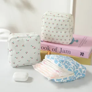 Borsetta Per Assorbenti In Corduroy Con Stampa Floreale Mini Borsa Trucco Portatile