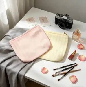 Minimalist large capacity fabric makeup bags in pink and yellow for travel organizer