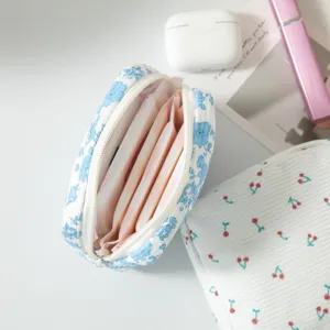 Borsa porta assorbenti in velluto a coste floreale pochette portatile per trucchi carina