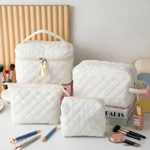Neceser Acolchado de Gran Capacidad Organizador de Maquillaje de Viaje Bolsa de Lavado Portátil para Mujer Color Sólido