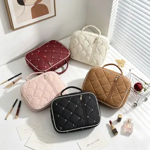 Bolsa de Almacenamiento de Gran Capacidad Acolchada con Lazo Bordado para Mujer Neceser de Viaje Portátil Bolsa Protectora de Libros