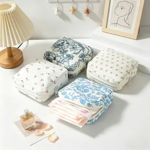 Borsa porta assorbenti in corduroy da donna trousse portatile floreale grande capacità